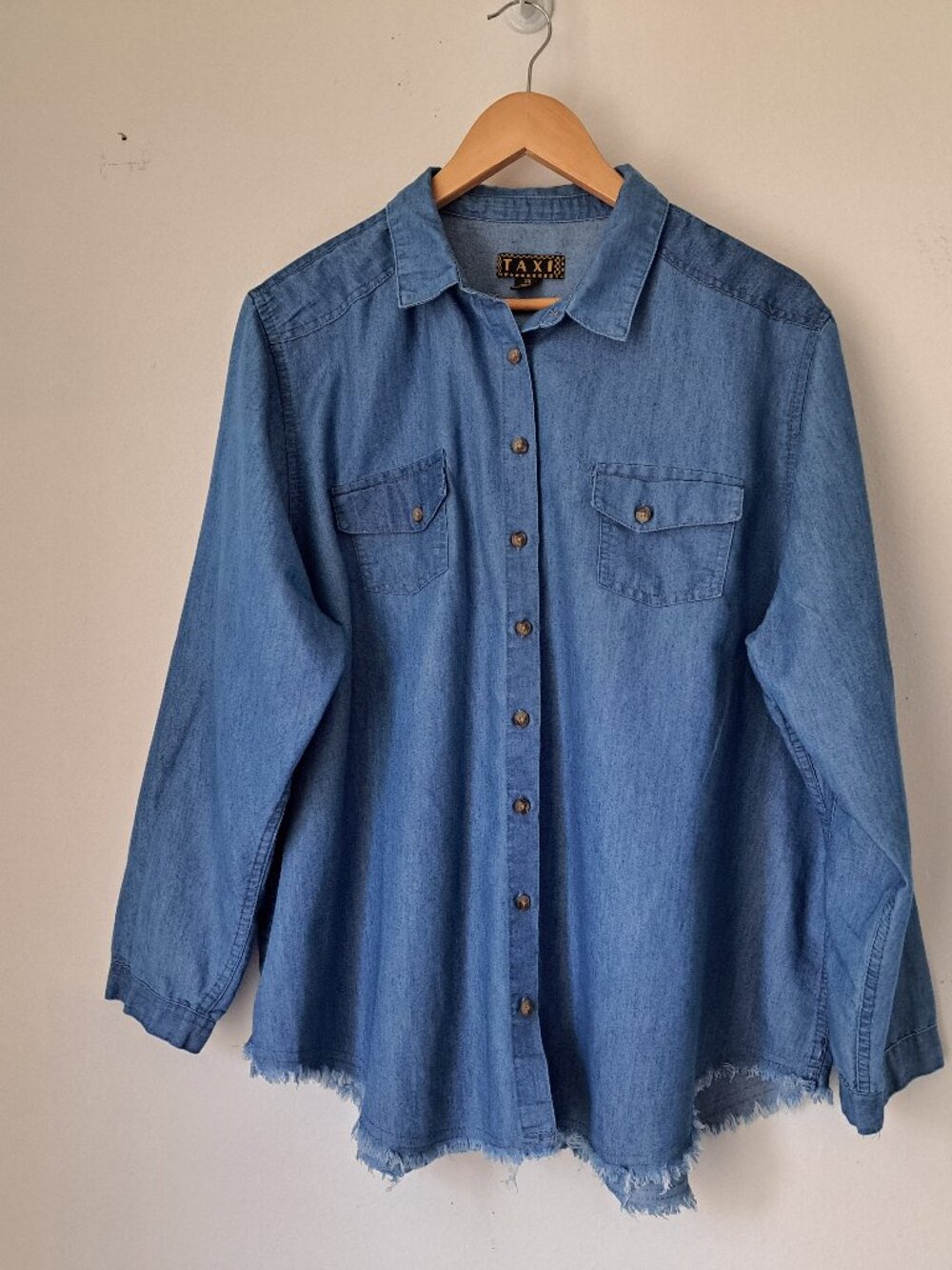TAXI Women's Shirt Button Down Long Sleeve Blue Color Plus Size 3X